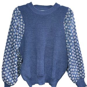 FRNCH Paris Blue Floral Sleeve Long Sleeve Sweater Size Small